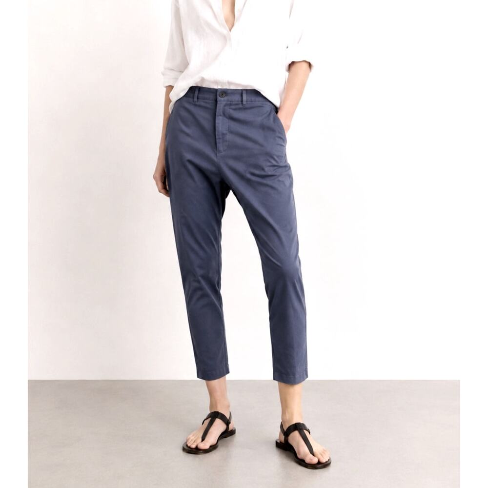 Nili Lotan 12 Paris Pants $345 Drop Crotch Cotton Slouchy Cropped Navy Blue